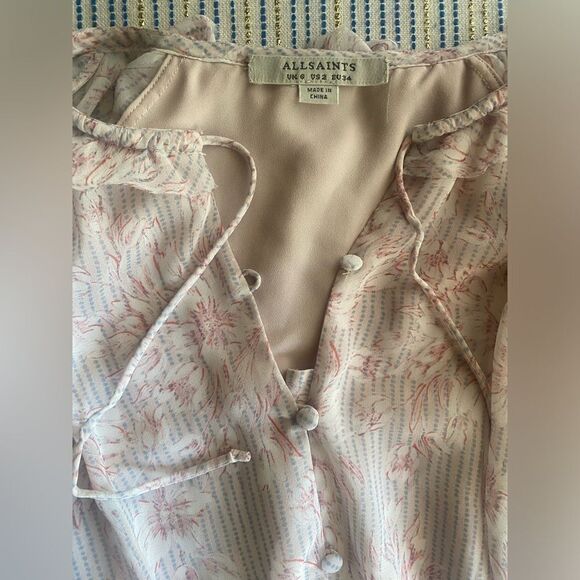 All Saints Romper Womens Sz 2 Pink Floral Rosa V Neck Long Sleeve Ruffle Button - Picture 5 of 12
